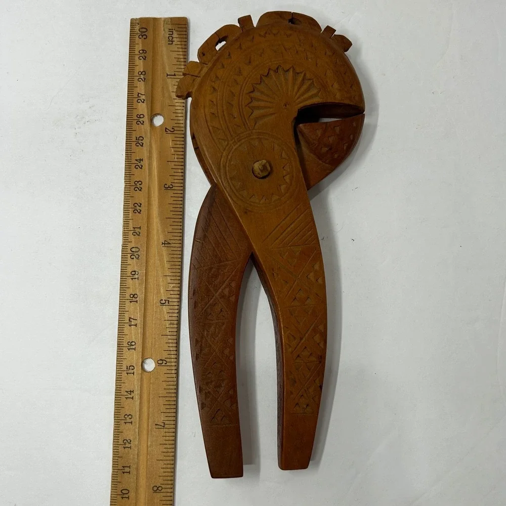 Vintage Hand Carved Wooden Horse Nutcracker‎ Folk Art Geometric Sunburst 8 Inch